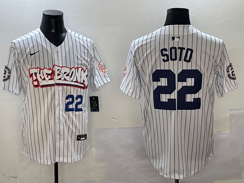 Men New York Yankees #22 Soto White Stripe four generations Joint Name 2025 Nike MLB Jersey style 6